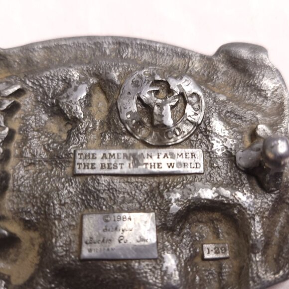 Vintage 1984 Pewter Belt Buckle "Proud To Be A Farmer" By Siskiyou Co. - Picture 3 of 3